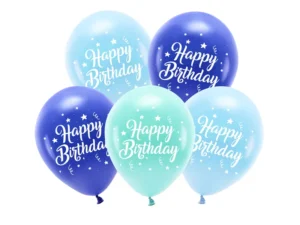 Balony Eco 26 cm Happy Birthday niebieskie