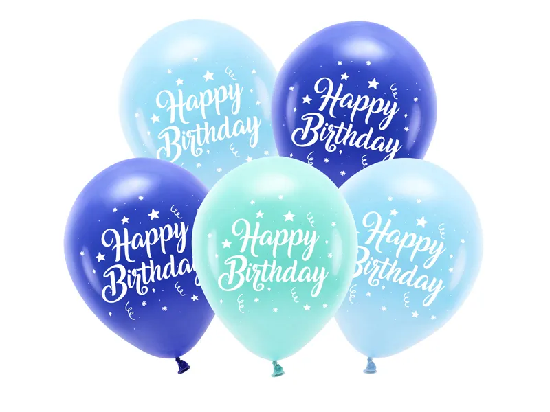 Balony Eco 26 cm Happy Birthday niebieskie