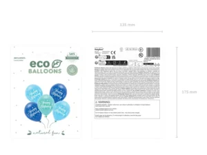 Balony Eco 26cm Happy Birthday niebieskie