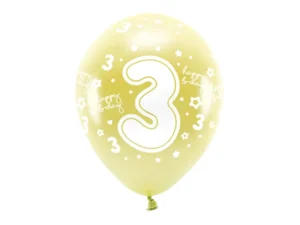 Balony Eco 33cm Cyfra '' 3 '' jasny złoty