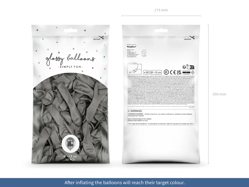 Balony Glossy, 12cm ciemny srebrny