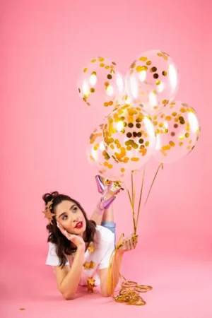 Balony z konfetti Happy New Year 27 cm złoty