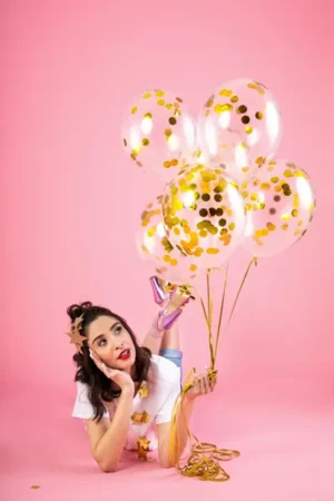 Balony z konfetti kółka 30cm złoty