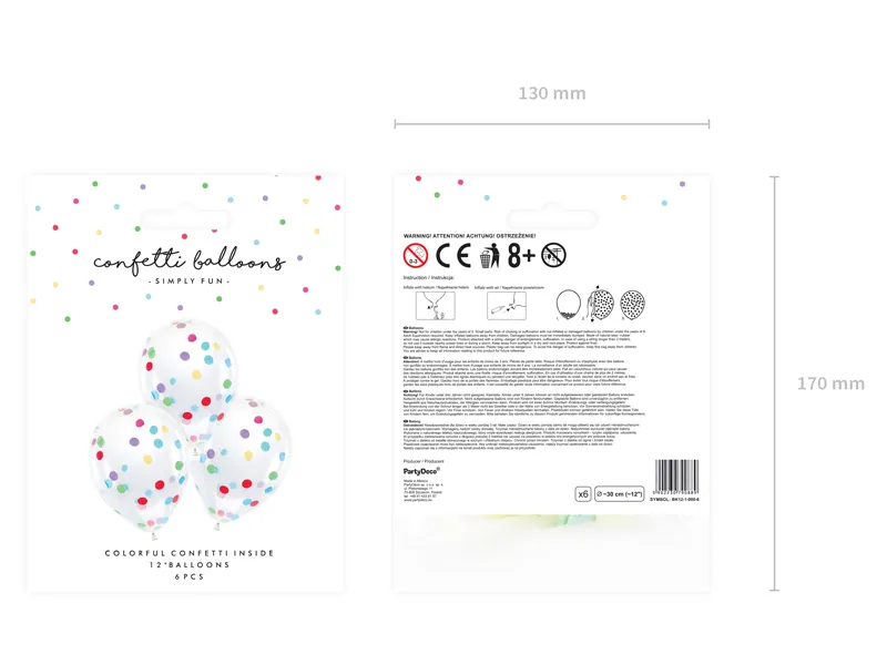 Balony z okrągłym konfetti 30cm, mix