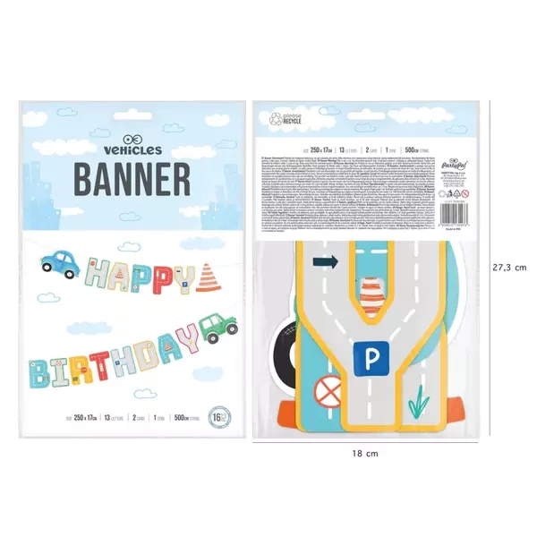 Baner Happy Birthday Auta, 250x17cm