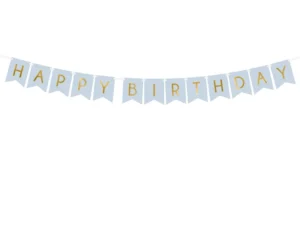 Baner Happy Birthday, jasny niebieski 15 x 175 cm