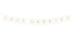 Baner Just Married biały 15 x 155 cm
