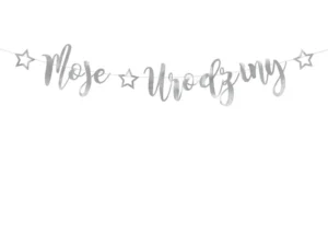 Baner Moje urodziny srebrny 16.5x90 cm