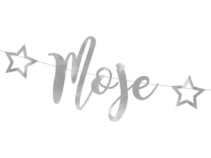 Baner Moje urodziny srebrny 16.5x90cm