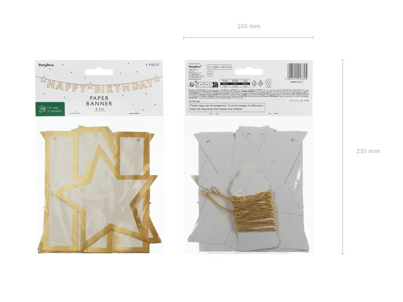 Baner papierowy Happy Birthday mix, 220x14.5 cm