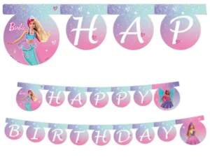 Banner Happy Birthday Barbie Fantasy Mattel 200 cm