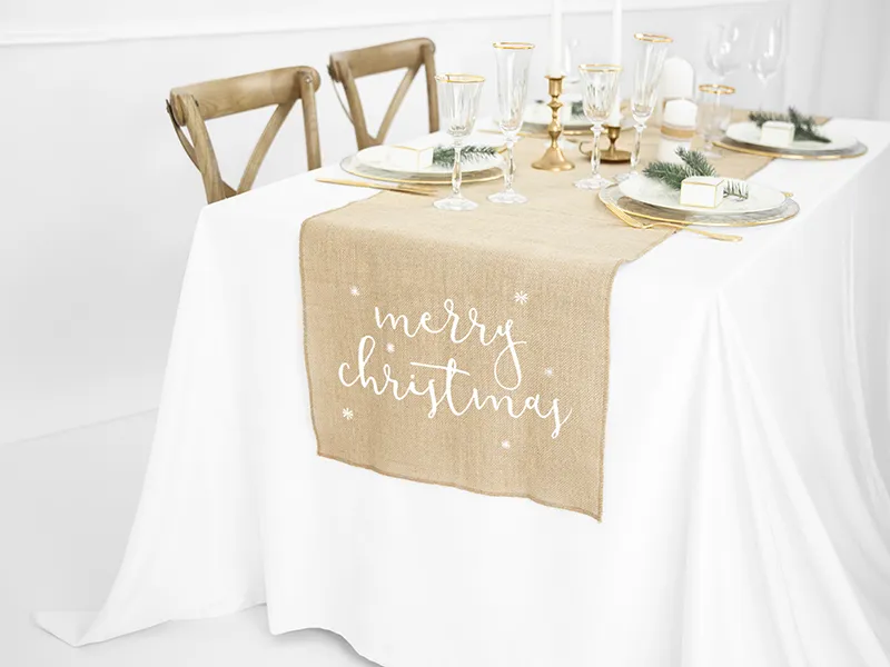 Bieżnik jutowy Merry Christmas biały 50x250cm