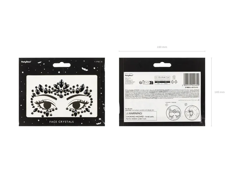 Dekoracja na twarz Kryształki czarne, 15x9cm