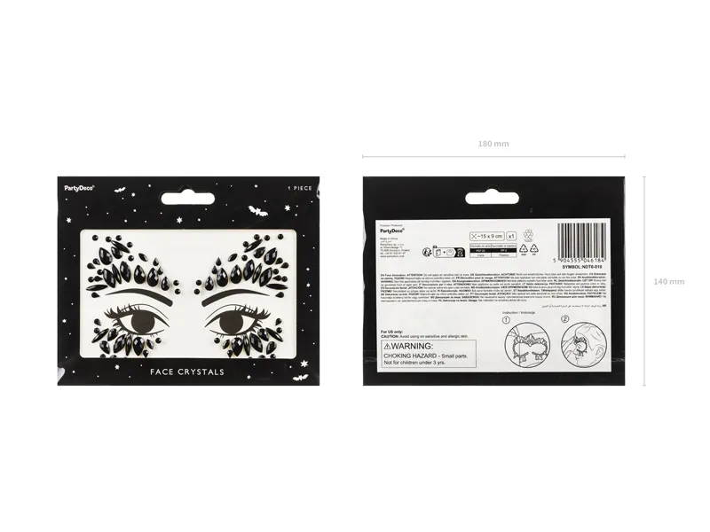 Dekoracja na twarz Kryształki czarne, 15x9cm