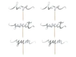 Dekoracje do muffinek Love srebrny 13 cm