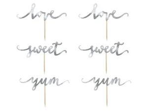 Dekoracje do muffinek Love srebrny 13 cm