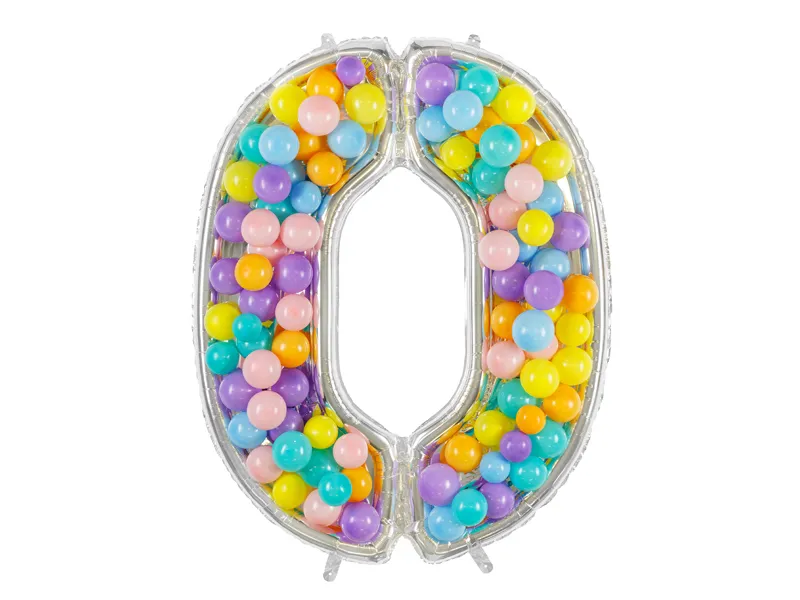 Forma Cyfra ''0'' dla balonów lateksowych 126cm srebrne błyszczące