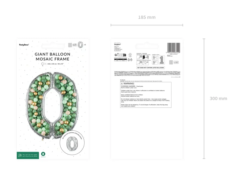 Forma Cyfra ''0'' dla balonów lateksowych 126cm, srebrne błyszczące