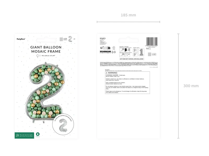 Forma Cyfra ''2'' dla balonów lateksowych 126 cm, srebrne błyszczące