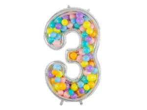 Forma Cyfra ''3'' dla balonów lateksowych 126cm srebrne błyszczące