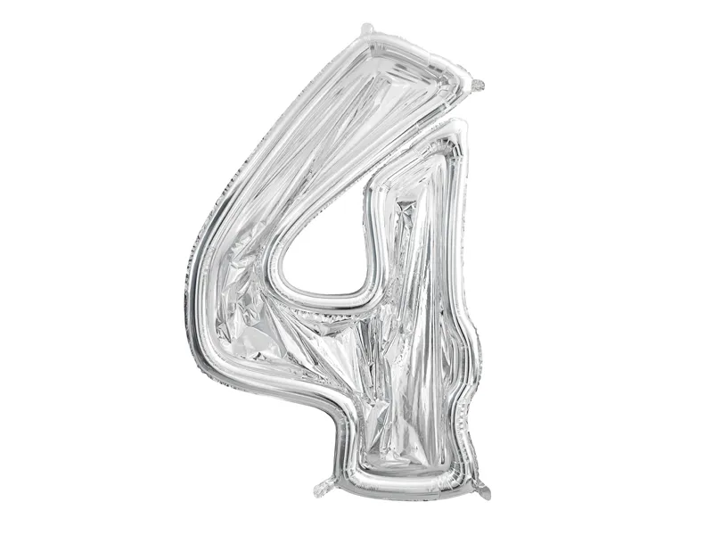 Forma Cyfra ''4'' dla balonów lateksowych 126 cm srebrne błyszczące