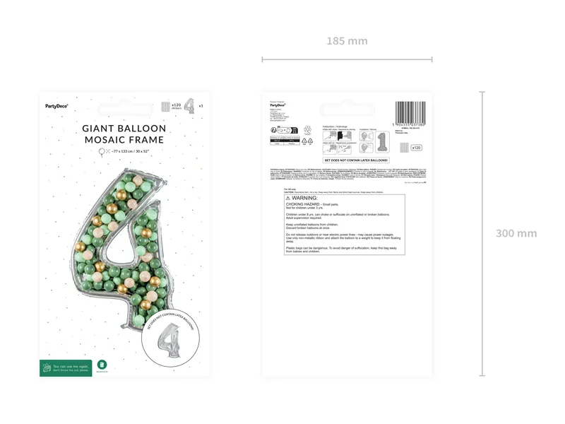 Forma Cyfra ''4'' dla balonów lateksowych 126cm, srebrne błyszczące