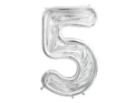 Forma Cyfra ''5'' dla balonów lateksowych 126 cm srebrne błyszczące