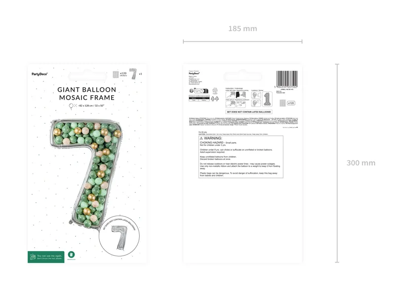 Forma Cyfra ''7'' dla balonów lateksowych 126cm, srebrne błyszczące