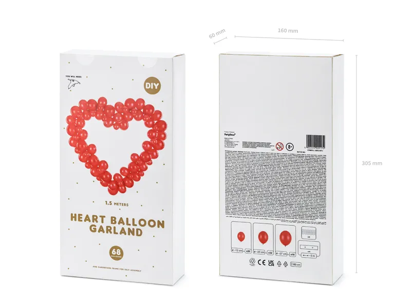Girlanda balonowa ze stelażem Serce, czerwony, 160 cm