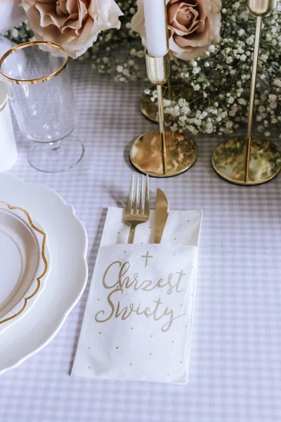 Kieszonka na sztućce ''Chrzest Święty'' 10x20cm biały