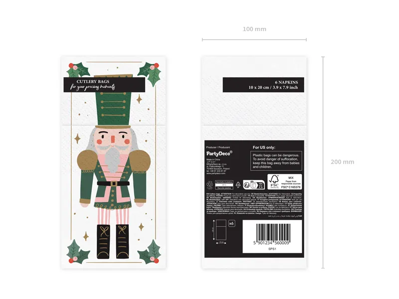 Kieszonka na sztućce, Dziadek do orzechów, 10x20cm