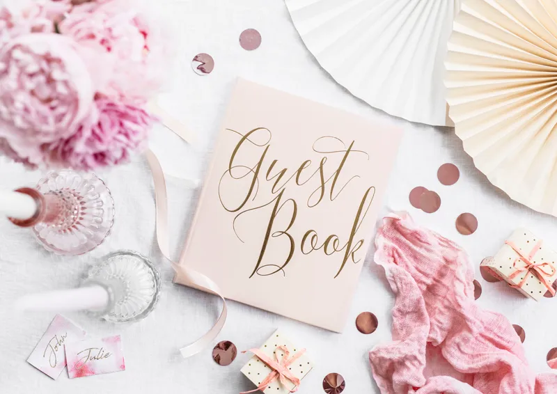 Księga Gości Guest book 20x24.5cm, pudrowy róż 22 kartki