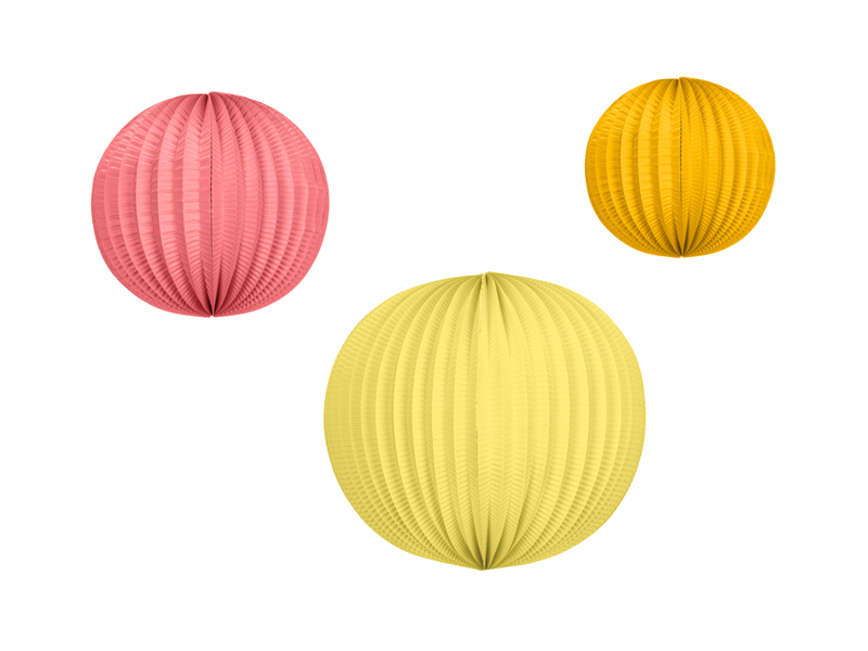 Zestaw lampionów papierowych pomarańcz róż żółty