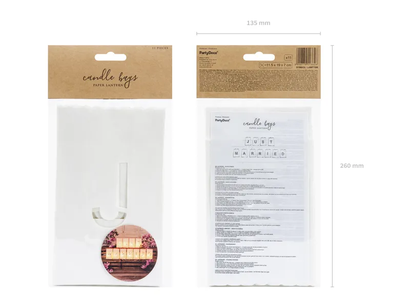 Lampiony torebki na świece Just Married, 11.5x19x7 cm