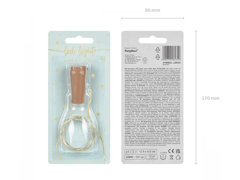 Lampki LED z korkiem do butelki, ciepły biały 197 cm