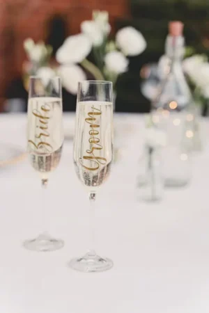 Naklejki na kieliszki ''Bride & Groom'', złoty