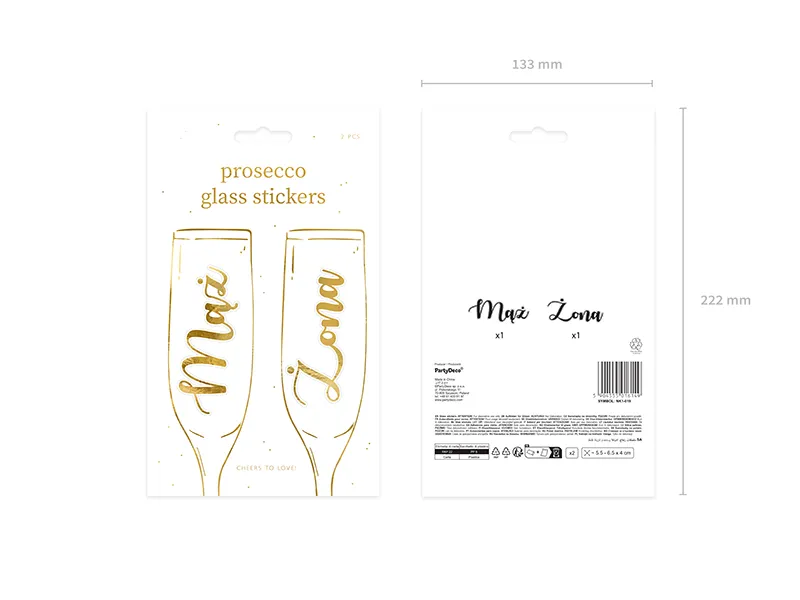 Naklejki na kieliszki - ''Mąż i Żona'' złoty