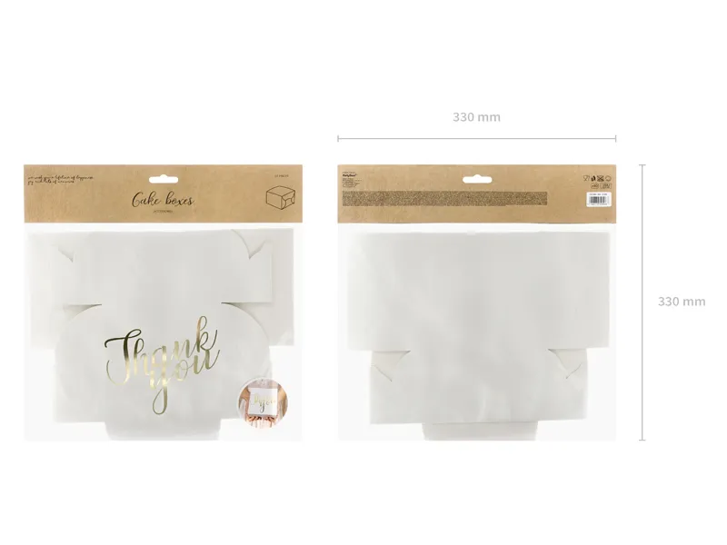 Ozdobne pudełka na ciasto Thank you złoty, 14x8.5x14 cm