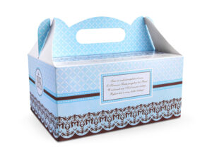 Ozdobne pudełka na ciasto komunijne niebieskie