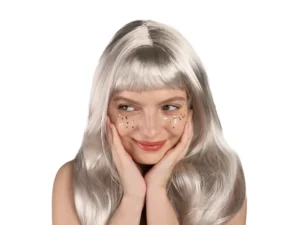 Peruka długie włosy srebrne