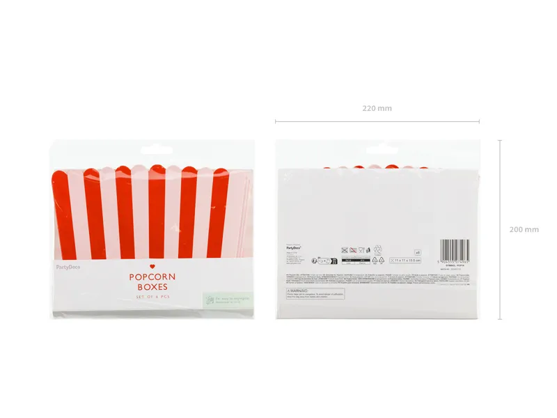 Pudełka na popcorn, 11x11x15.5cm, mix (1 op. : 6 szt.)