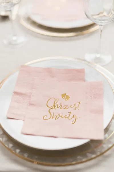 Serwetki Chrzest Święty 33x33 cm, jasny różowy