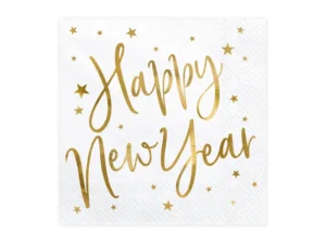 Serwetki Happy New Year białe 33x33 cm