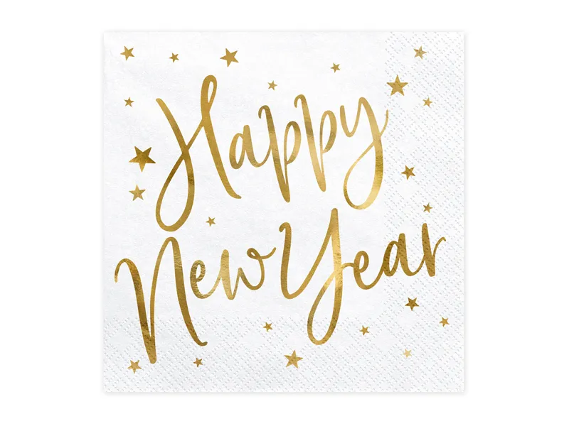 Serwetki Happy New Year białe 33x33 cm