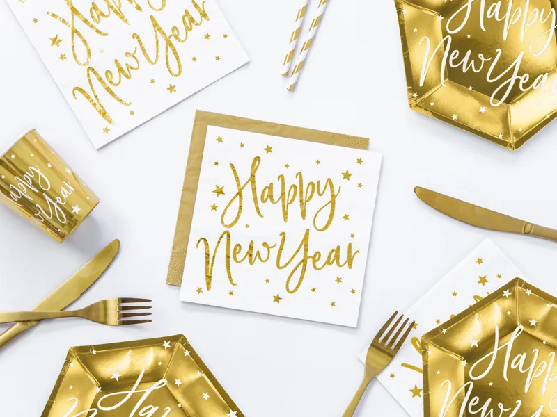 Serwetki Happy New Year białe 33x33cm