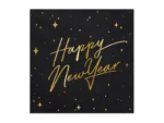 Serwetki Happy New Year czarne 33x33 cm