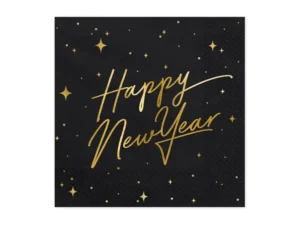 Serwetki Happy New Year czarne 33x33 cm