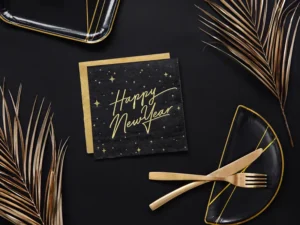 Serwetki Happy New Year czarne 33x33cm