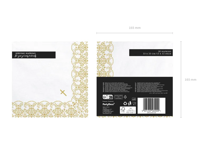 Serwetki Komunijne z ornamentem 33x33cm, złoty