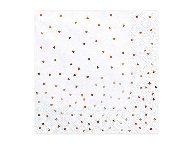 Serwetki Kropki rose gold biały 33x33 cm (1 op. : 20 szt.)